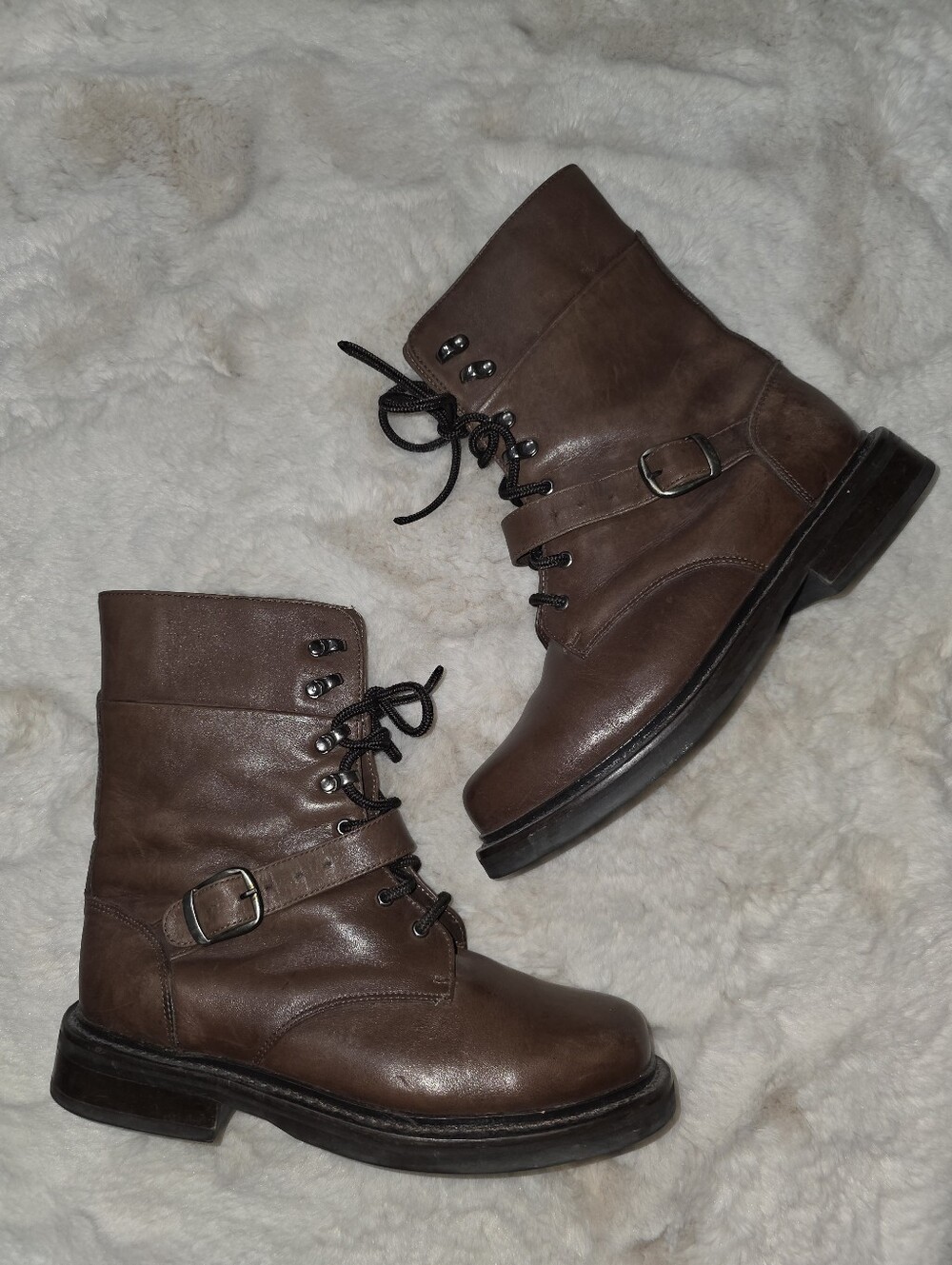 Giraudon New York Brown Leather Combat Moto Boots 7/38